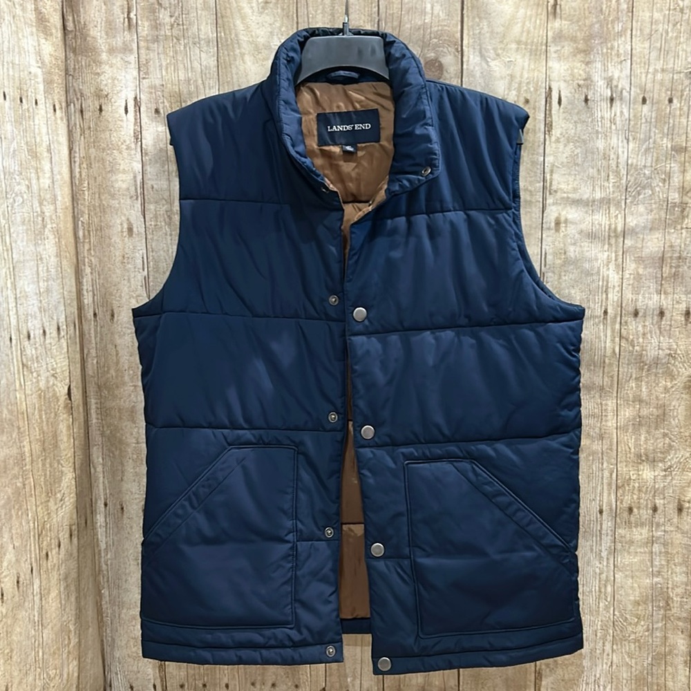 Lands End Men’s Down Puffer Vest Medium 38-40 Navy